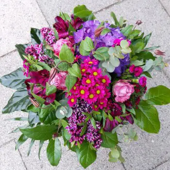 Muttertags Strauß in Violett und Pink mit Hortensie