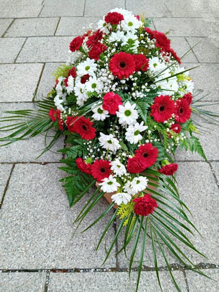 Sarggesteck Rot Weiß Gerbera